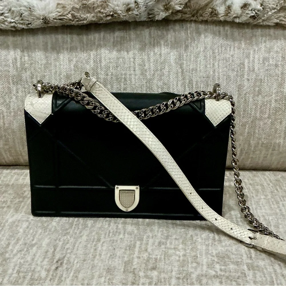 ✨💎RARE💎✨PYTHON DIOR DIORAMA MEDIUM BAG W/ DUSTY & GIFT. - Picture 7 of 14